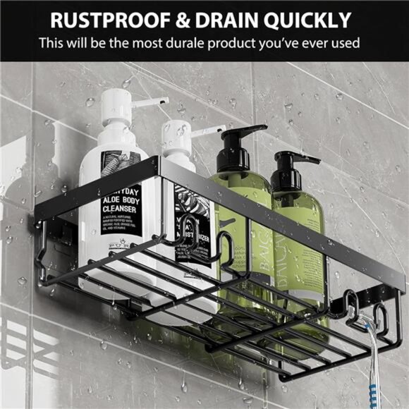 Shower Caddy Shelf Organizer Rack, Self Adhesive Black Bathroom - Picture 5 of 8